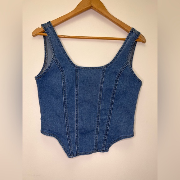 Denim Corset Top Medium Blue Wash Structured Bustier Tank Y2K Trend - Picture 2 of 8